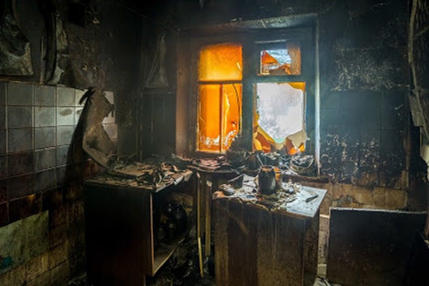 fire damaged kitchen