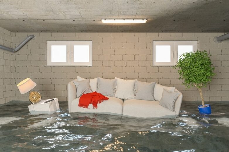 Water,Damager,After,Flooding,In,Basement,With,Furniture,Floating flooded basement
