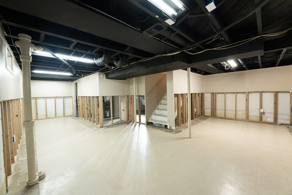 Basement,Has,Been,Waterproofed,And,Damaged,Drywall,Has,Been,Remo Basement flood cleanup by removing dry wall